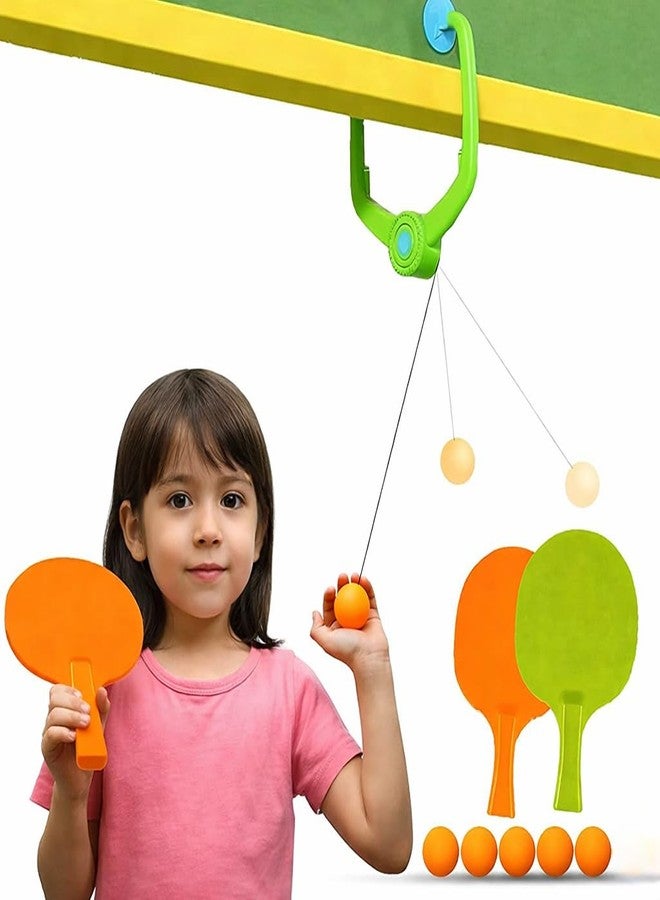 CRENTROVA Door Hanging Table Tennis Training Set for Kids,Indoor Ping Pong Game Set with 2 Rackets and 5 Balls,Fun Sports Toy for Boys and Girls Ages 3 Plus Years,Safe Non-Toxic,Adjustable Indoor Play Activity - Image 1